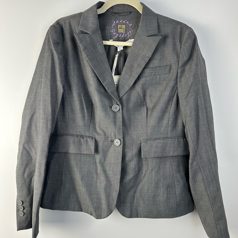 NWT Femme De Carrière Sandra Angelozzi Wool Blend Grey Fitted Blazer SZ 40 (M)